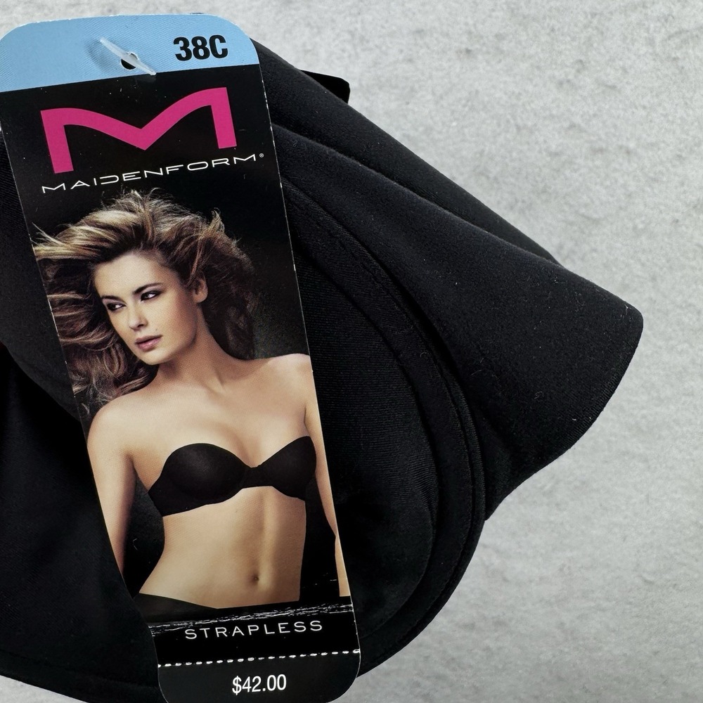 NEW $42 Maidenform‎ Strapless Bra 38C Black Classic Sweet Nothing Lightly Lined